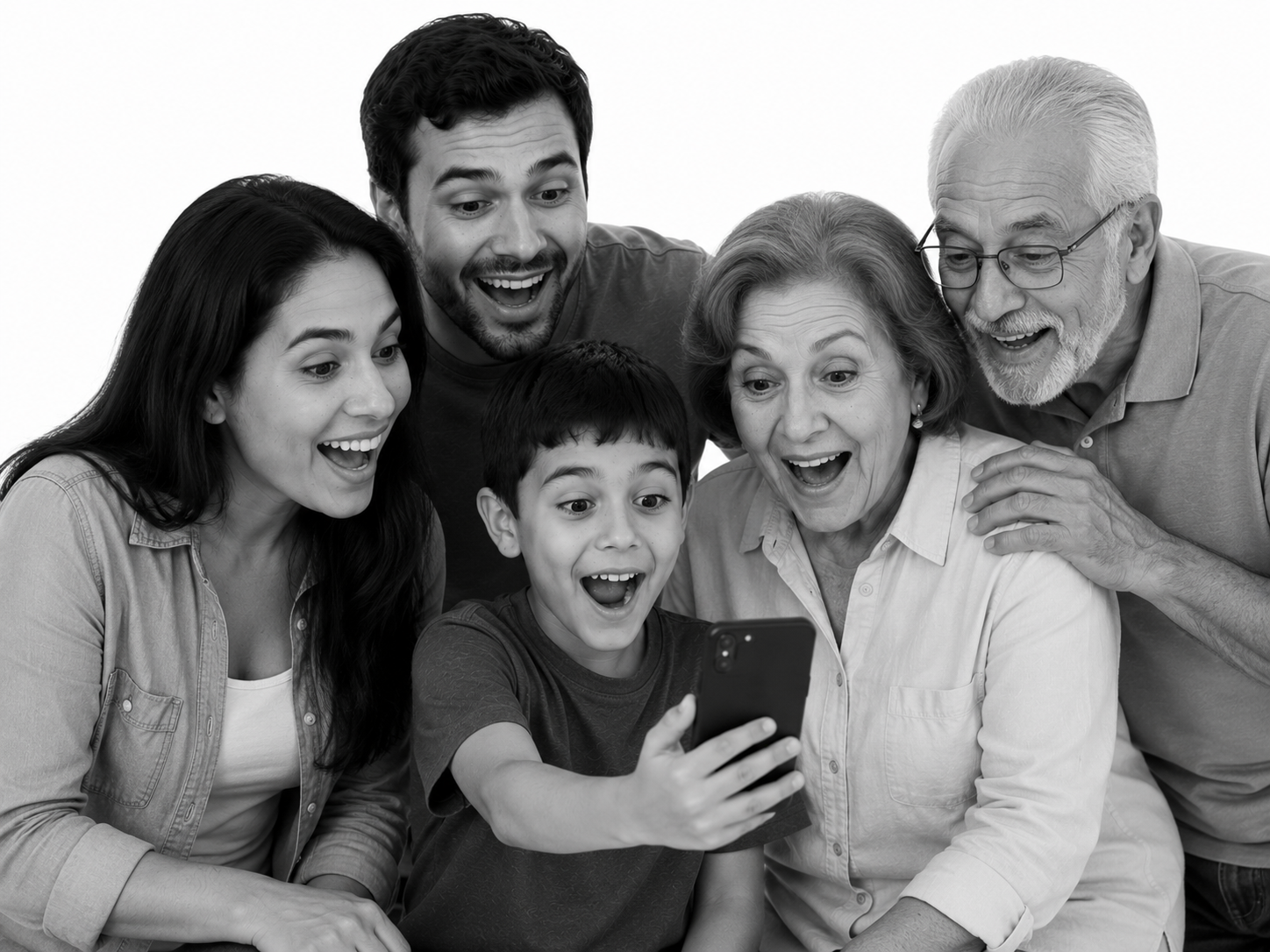 Família reagindo com alegria ao usar o Tutorfera